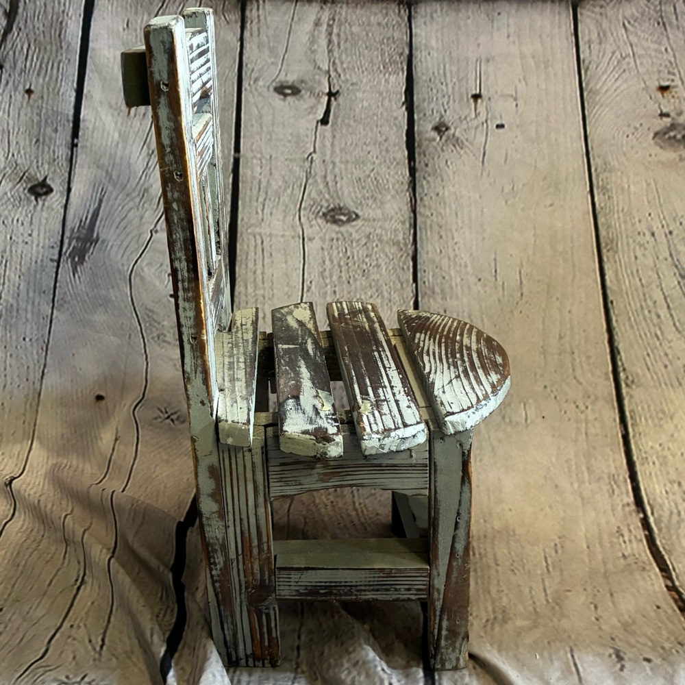 Small Mini Distressed Wooden Rustic Farmhousr Doll Teddy Bear Tiered Chair 13” - Picture 3 of 7